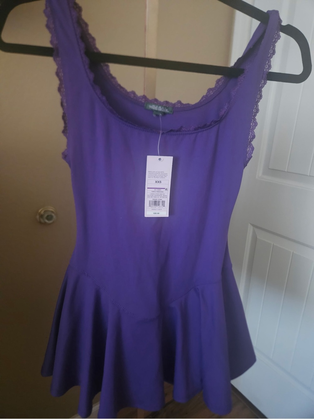 Purple Lace-Trim Sleeveless Skater Dress